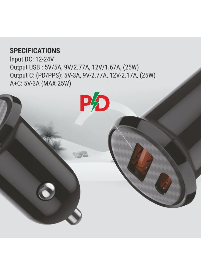 Unix UX-C77 Car Charger with USB & Type-C Port | 25W Fast Charging with Smart IC | Cigarette Charger for Car | Compact & Lightweight Car Dock - Image 4