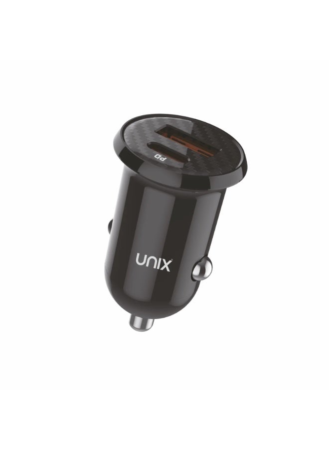 Unix UX-C77 Car Charger with USB & Type-C Port | 25W Fast Charging with Smart IC | Cigarette Charger for Car | Compact & Lightweight Car Dock - Image 1