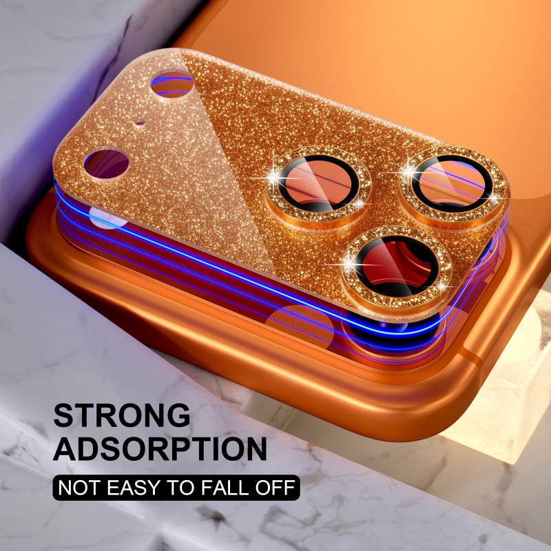 Choiche Compatible for iPhone 17 Pro Max Camera Lens Protector, Bling Camera Cover with 9H Tempered Glass Lens Screen Protector Metal Ring Decoration Accessories 6.9-inch (Glitter-Orange) - Image 5