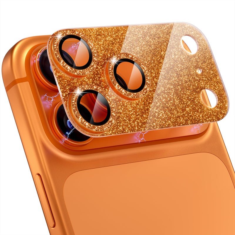 Choiche Compatible for iPhone 17 Pro Max Camera Lens Protector, Bling Camera Cover with 9H Tempered Glass Lens Screen Protector Metal Ring Decoration Accessories 6.9-inch (Glitter-Orange) - Image 1