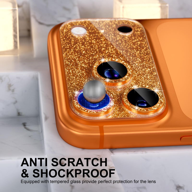 Choiche Compatible for iPhone 17 Pro Max Camera Lens Protector, Bling Camera Cover with 9H Tempered Glass Lens Screen Protector Metal Ring Decoration Accessories 6.9-inch (Glitter-Orange) - Image 3