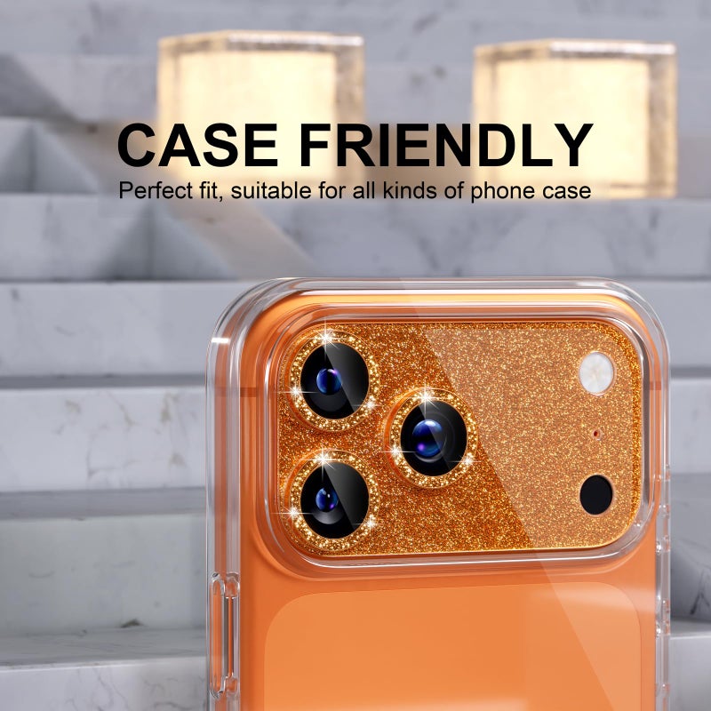 Choiche Compatible for iPhone 17 Pro Max Camera Lens Protector, Bling Camera Cover with 9H Tempered Glass Lens Screen Protector Metal Ring Decoration Accessories 6.9-inch (Glitter-Orange) - Image 4