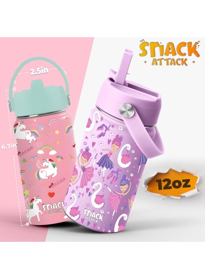 Snack attack Kids Insulated Water Bottle With Straw Lid, Kids water bottle stainless steel, Double Wall, Baby water bottle, Steel water bottle - Image 3