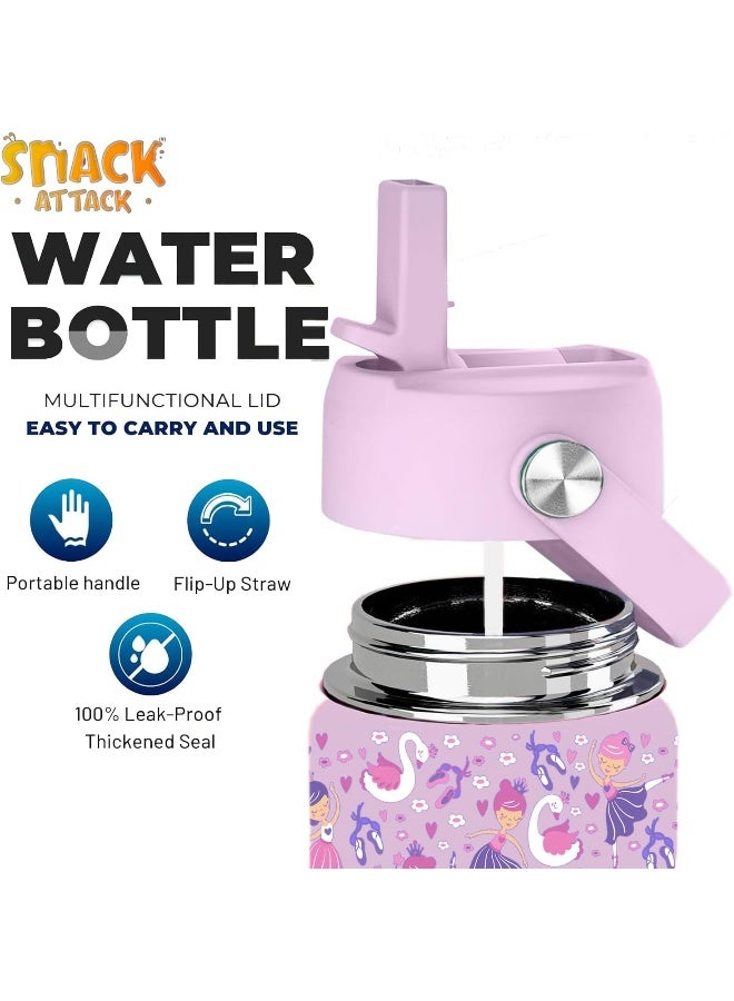 Snack attack Kids Insulated Water Bottle With Straw Lid, Kids water bottle stainless steel, Double Wall, Baby water bottle, Steel water bottle - Image 2