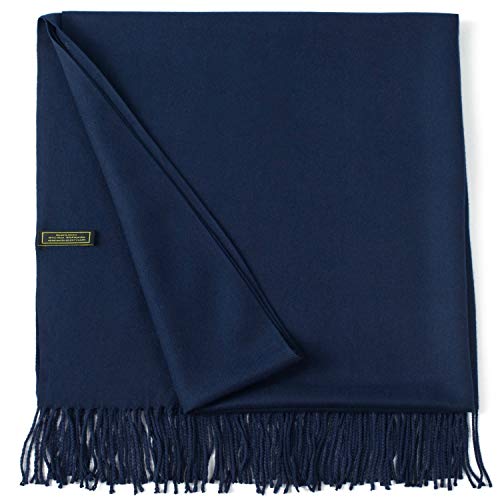 CJ Apparel Dark Blue Navy Blue Solid Color Tassels Design Nepalese Shawl Scarf Wrap Stole Throw Head Wrap Pashmina Hand Made in Nepal New - Image 3