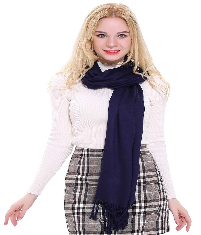 CJ Apparel Dark Blue Navy Blue Solid Color Tassels Design Nepalese Shawl Scarf Wrap Stole Throw Head Wrap Pashmina Hand Made in Nepal New - Image 4