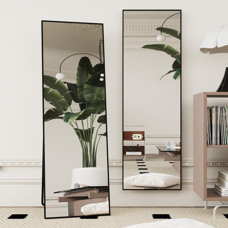 Beauty4U 59 x 16 Tall Full Length Mirror with Stand Black Wall Mounting Full Body Mirror Metal Frame FullLength Tempered Mirror for Living Room Bedroom