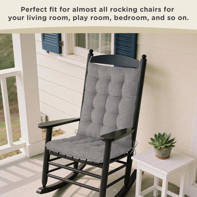 AddGrace Rocking Chair Cushions Indoor Tufted Cushions for Rocking Chairs with Ties Comfortable Textured Fabric Set of Seat & Back Cushion 21x17/17x17 Light Grey - Image 5