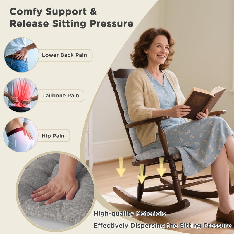AddGrace Rocking Chair Cushions Indoor Tufted Cushions for Rocking Chairs with Ties Comfortable Textured Fabric Set of Seat & Back Cushion 21x17/17x17 Light Grey - Image 3