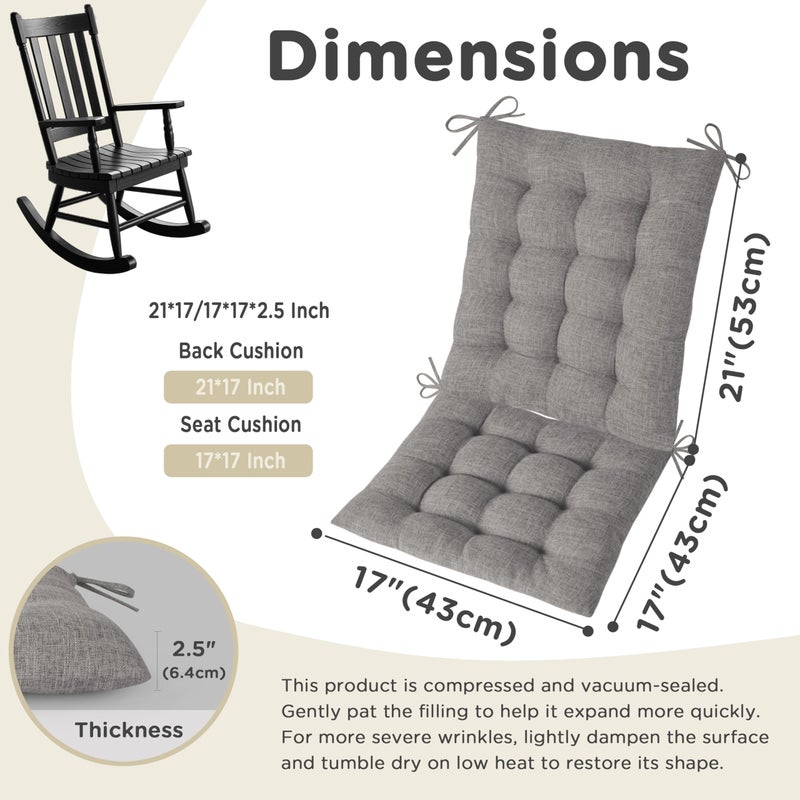 AddGrace Rocking Chair Cushions Indoor Tufted Cushions for Rocking Chairs with Ties Comfortable Textured Fabric Set of Seat & Back Cushion 21x17/17x17 Light Grey - Image 2