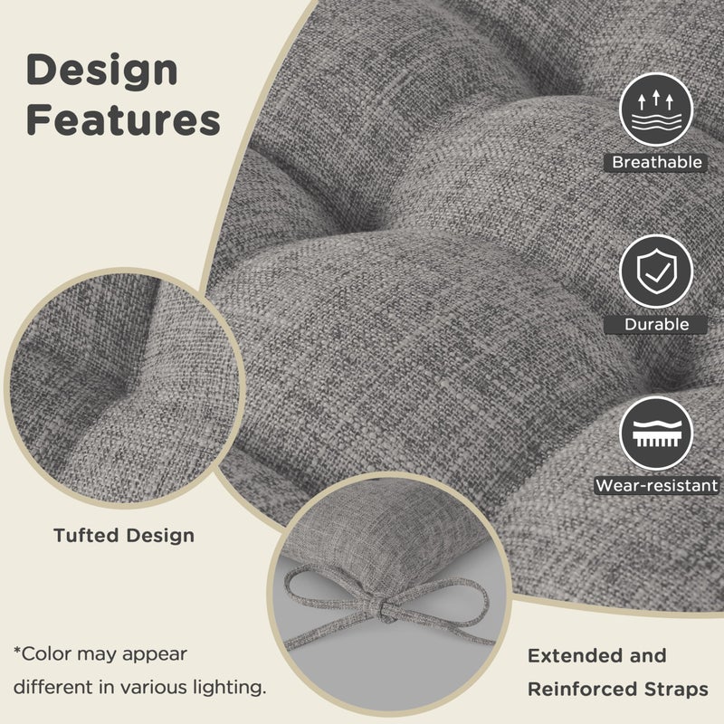 AddGrace Rocking Chair Cushions Indoor Tufted Cushions for Rocking Chairs with Ties Comfortable Textured Fabric Set of Seat & Back Cushion 21x17/17x17 Light Grey - Image 4