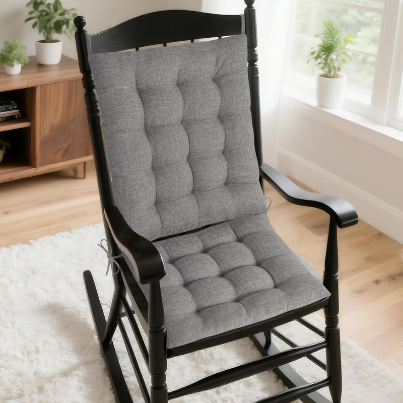 AddGrace Rocking Chair Cushions Indoor Tufted Cushions for Rocking Chairs with Ties Comfortable Textured Fabric Set of Seat & Back Cushion 21x17/17x17 Light Grey - Image 1