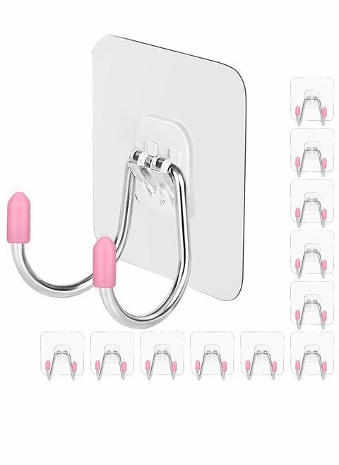 Self Adhesive Wall Hooks, Dual Head Large Heavy Duty Hooks, for Hanging Utility Hooks, for Kitchen Bathroom Ceiling Reusable Adhesive Hooks for Key, 12 Pack Max 30lb