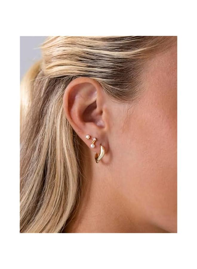 PAVOI 14K Gold Plated Sterling Silver Posts Mini Stud Flat Back Earrings for Women | Helix Cartilage Piercing Jewelry | Dainty Pearl Star Cluster Cubic Zirconia Lotus Climber Screw Backs  - Image 2