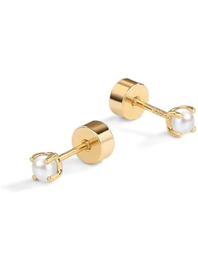 PAVOI 14K Gold Plated Sterling Silver Posts Mini Stud Flat Back Earrings for Women | Helix Cartilage Piercing Jewelry | Dainty Pearl Star Cluster Cubic Zirconia Lotus Climber Screw Backs  - Image 3