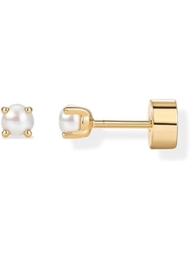 PAVOI 14K Gold Plated Sterling Silver Posts Mini Stud Flat Back Earrings for Women | Helix Cartilage Piercing Jewelry | Dainty Pearl Star Cluster Cubic Zirconia Lotus Climber Screw Backs  - Image 1