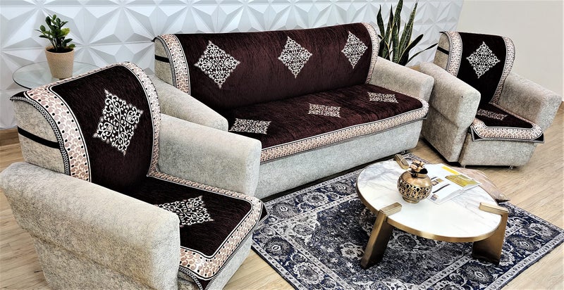 KREEVA Long Sheet Velvet Chenille Sofa Cover | for 5 Seater (3+1+1) Sofa | (Paradise Coffee-Brown_1, 3 Piece Set) | Sofa Slipcovers - Image 4