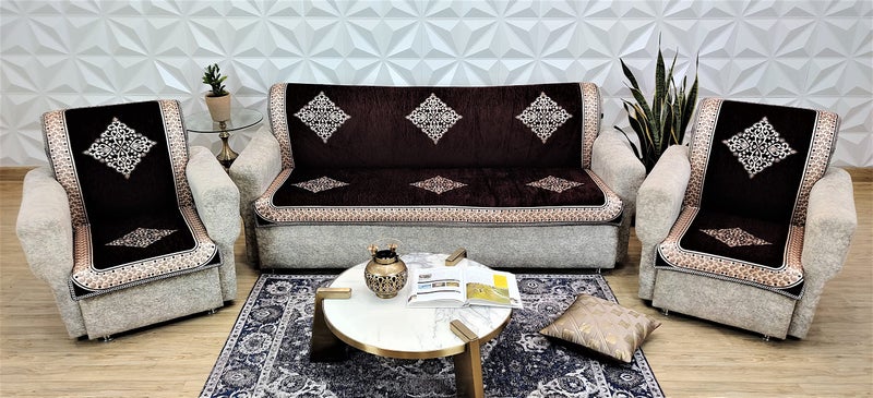 KREEVA Long Sheet Velvet Chenille Sofa Cover | for 5 Seater (3+1+1) Sofa | (Paradise Coffee-Brown_1, 3 Piece Set) | Sofa Slipcovers - Image 2