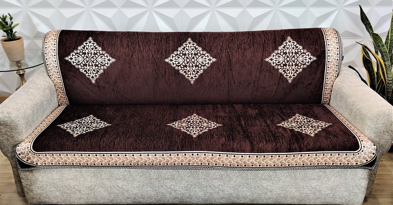 KREEVA Long Sheet Velvet Chenille Sofa Cover | for 5 Seater (3+1+1) Sofa | (Paradise Coffee-Brown_1, 3 Piece Set) | Sofa Slipcovers - Image 3