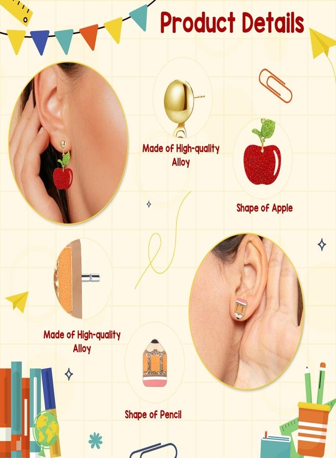Joyline Teacher's Earrings for Women - Cute Apple & Pencil Lightweight Acrylic Stud Earrings for Teacher Appreciation Day Birthday Gifts - Image 3