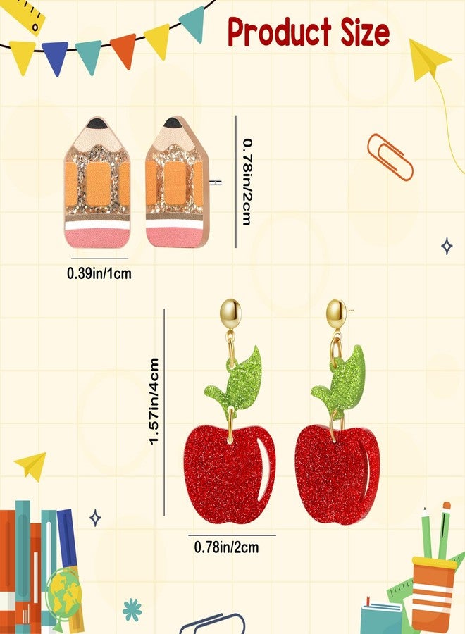 Joyline Teacher's Earrings for Women - Cute Apple & Pencil Lightweight Acrylic Stud Earrings for Teacher Appreciation Day Birthday Gifts - Image 2
