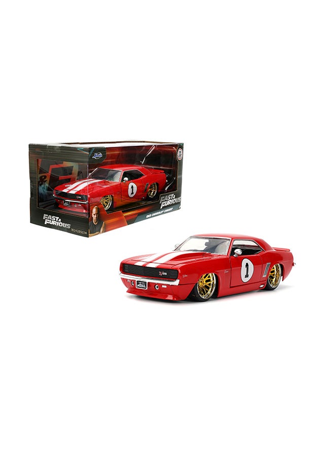 Jada Fast & Furious 1969 Chevrolet Camaro 1:24 Scale Die-Cast Model Car, Official Movie Collectible Vehicle, Opening Doors, Hood & Trunk, Red with White Stripes - Image 1