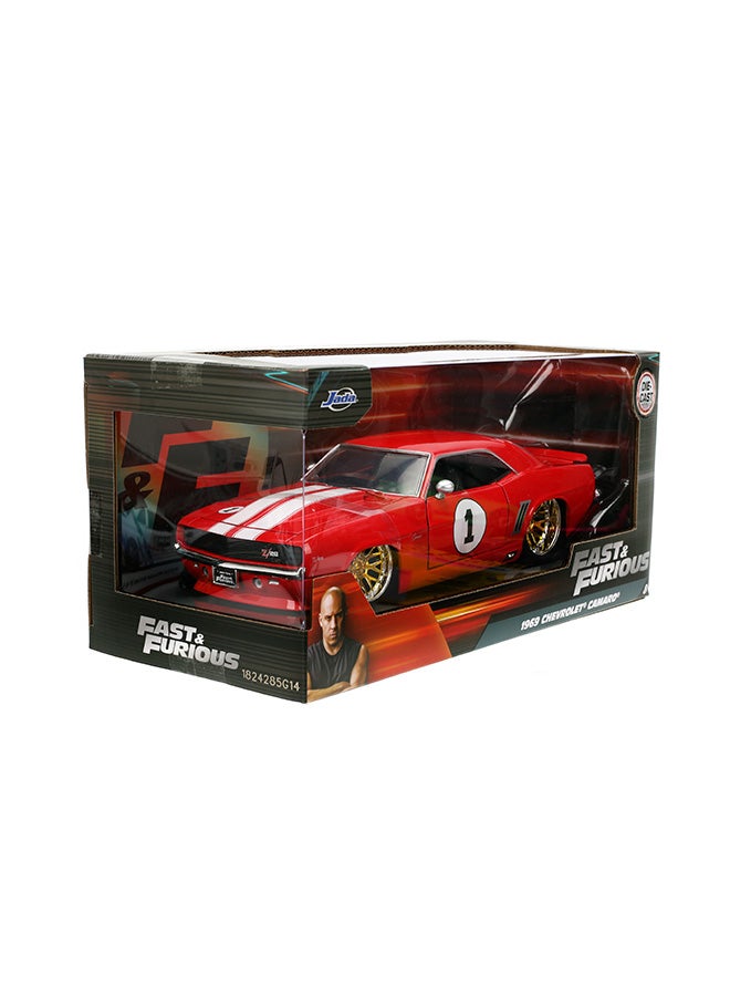 Jada Fast & Furious 1969 Chevrolet Camaro 1:24 Scale Die-Cast Model Car, Official Movie Collectible Vehicle, Opening Doors, Hood & Trunk, Red with White Stripes - Image 4