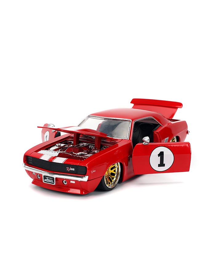 Jada Fast & Furious 1969 Chevrolet Camaro 1:24 Scale Die-Cast Model Car, Official Movie Collectible Vehicle, Opening Doors, Hood & Trunk, Red with White Stripes - Image 2