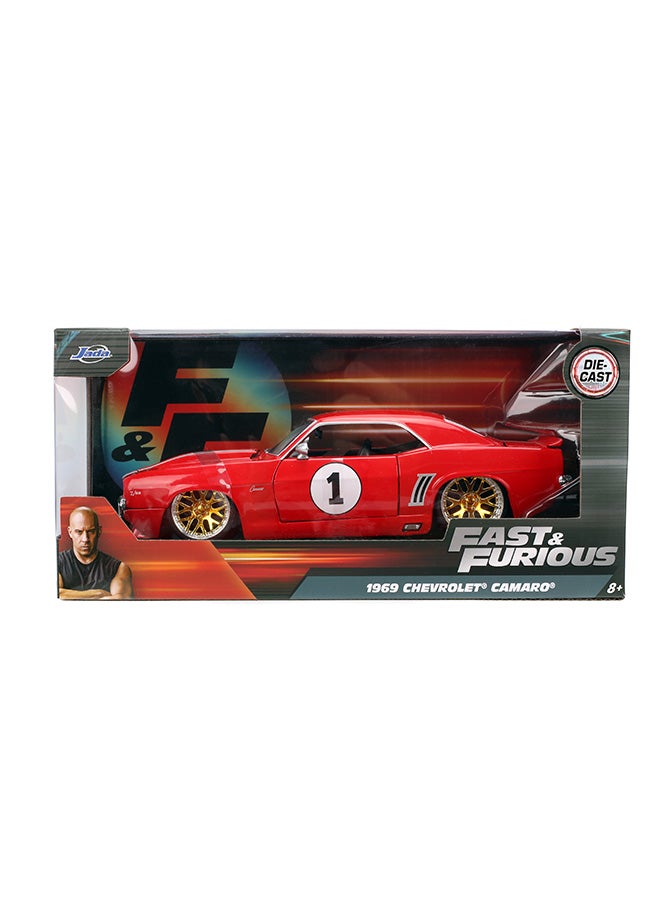 Jada Fast & Furious 1969 Chevrolet Camaro 1:24 Scale Die-Cast Model Car, Official Movie Collectible Vehicle, Opening Doors, Hood & Trunk, Red with White Stripes - Image 3