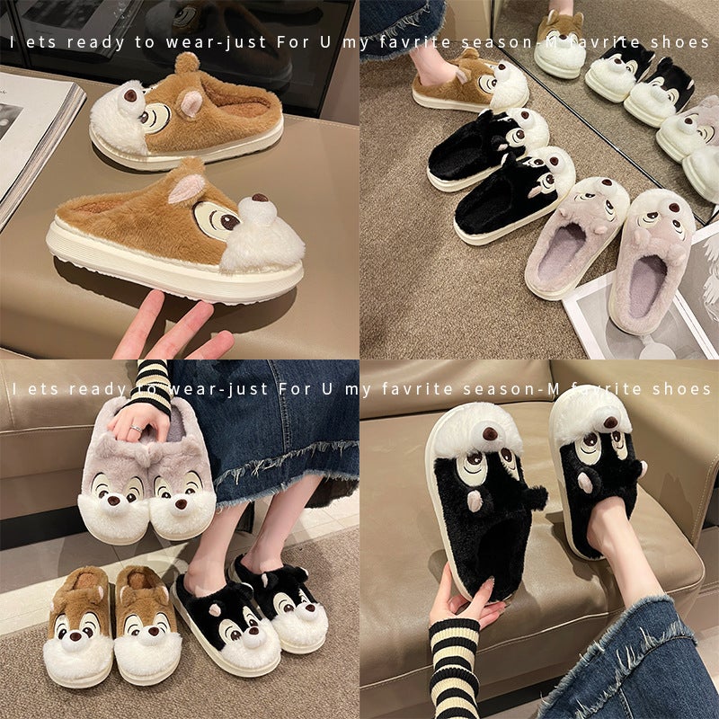 Winter New Cartoon Squirrel Cotton Slippers Home Cotton Slippers Student Fashion Home Cartoon Cotton Slippers - Image 4