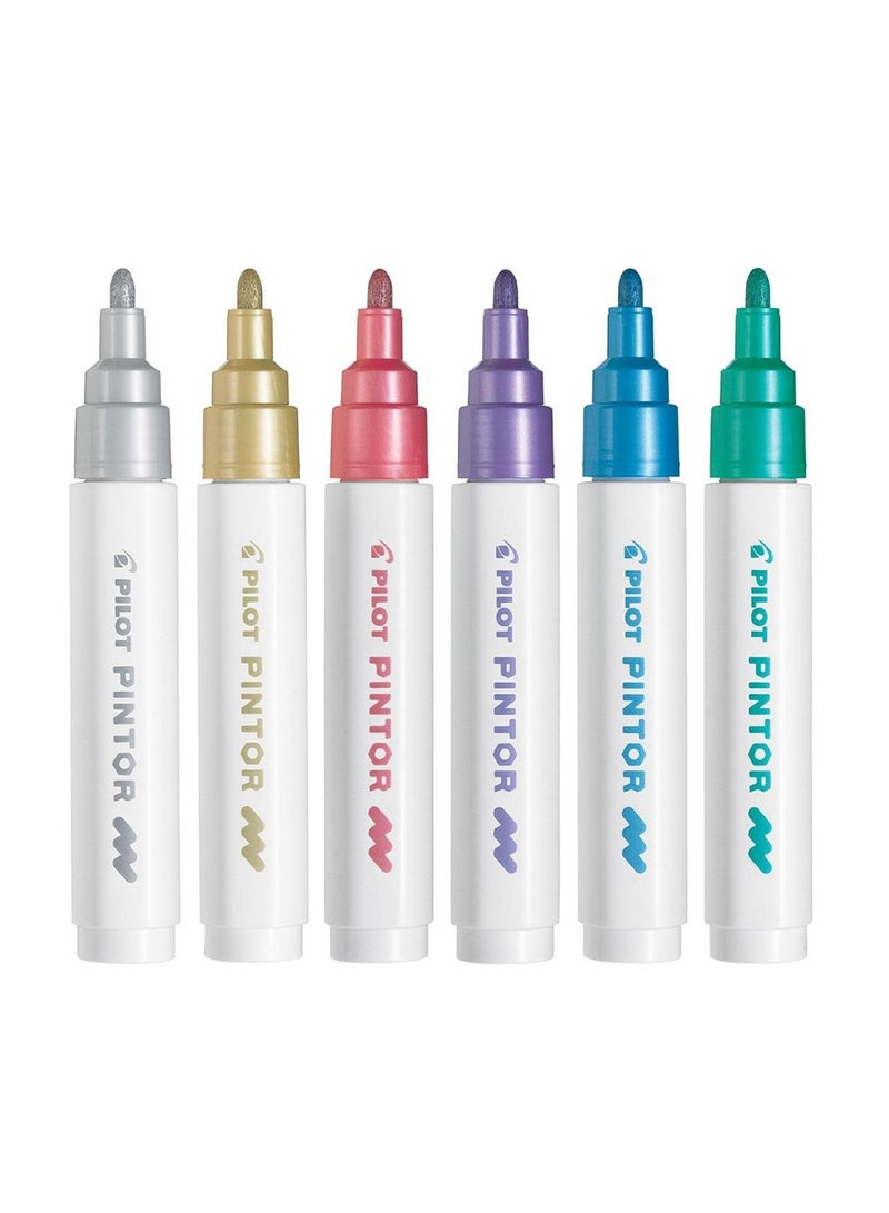 PILOT 6-Piece Pintor Water Based Paint Marker Medium 1.4mm Tip Metallic Colours - Image 2