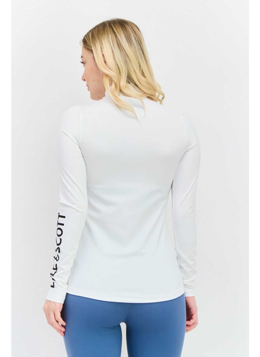 Lyle & Scott - Women Mock Neck Long Sleeves Brand Logo Top, White - Image 1