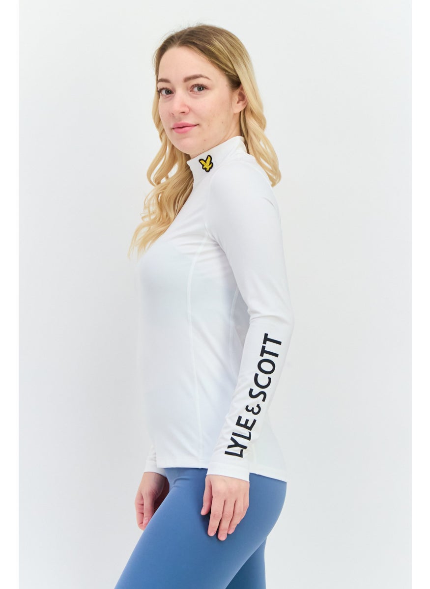Lyle & Scott - Women Mock Neck Long Sleeves Brand Logo Top, White - Image 1
