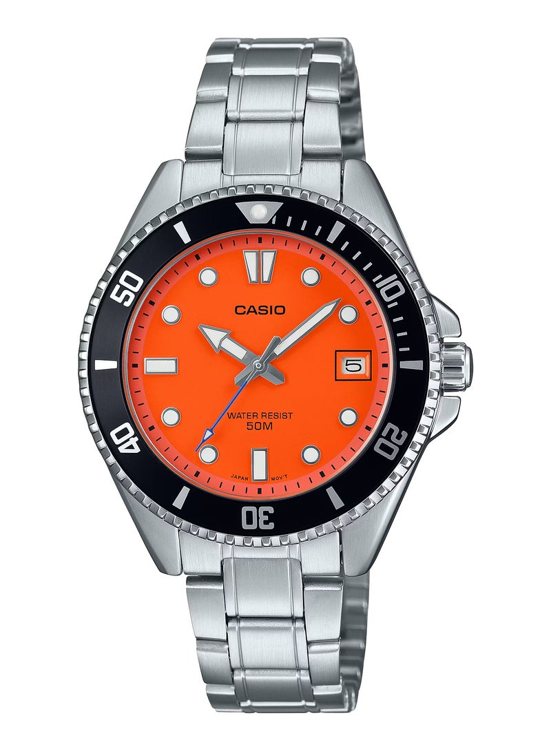 CASIO Quartz Analog Orange Dial Stainless Steel Women's Watch MDV-10D-4A1V 