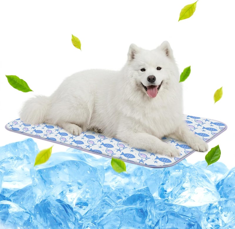 NWK Pet Cooling Mat Ice Silk Cooling Mat for Dogs & Cats Portable & Washable Pet Cooling Blanket, Car Seats, Beds for Summer (Large (39'' x 27.5'' x 0.3''), Purple Fish) - Image 1