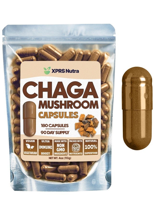 XPRS Nutra Chaga Mushroom Capsules - Premium USDA Chaga Mushrooms Capsules- Encapsulated Chaga Mushroom Powder for an Immunity Boost - Vegan Friendly Superfood for Chaga Tea and Beverages - 180 Count - Image 1