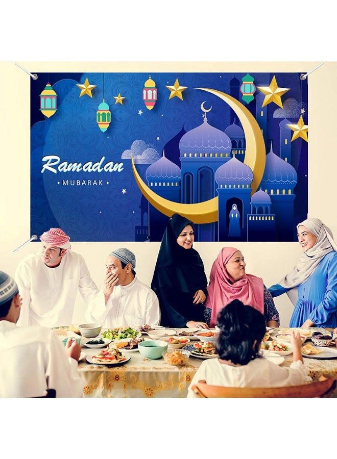 نيبمينينت غطاء باب رمضان مبارك - زينة رمضان للمنزل، خلفية كبيرة لمناسبة عيد مبارك برمز القلعة والهلال للأجواء الإسلامية للمناسبات الداخلية والخارجية، حجم 180*110 سم  - Image 2