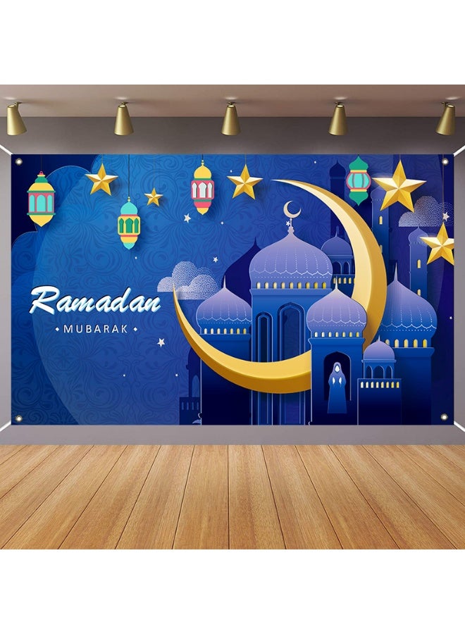 نيبمينينت غطاء باب رمضان مبارك - زينة رمضان للمنزل، خلفية كبيرة لمناسبة عيد مبارك برمز القلعة والهلال للأجواء الإسلامية للمناسبات الداخلية والخارجية، حجم 180*110 سم  - Image 1