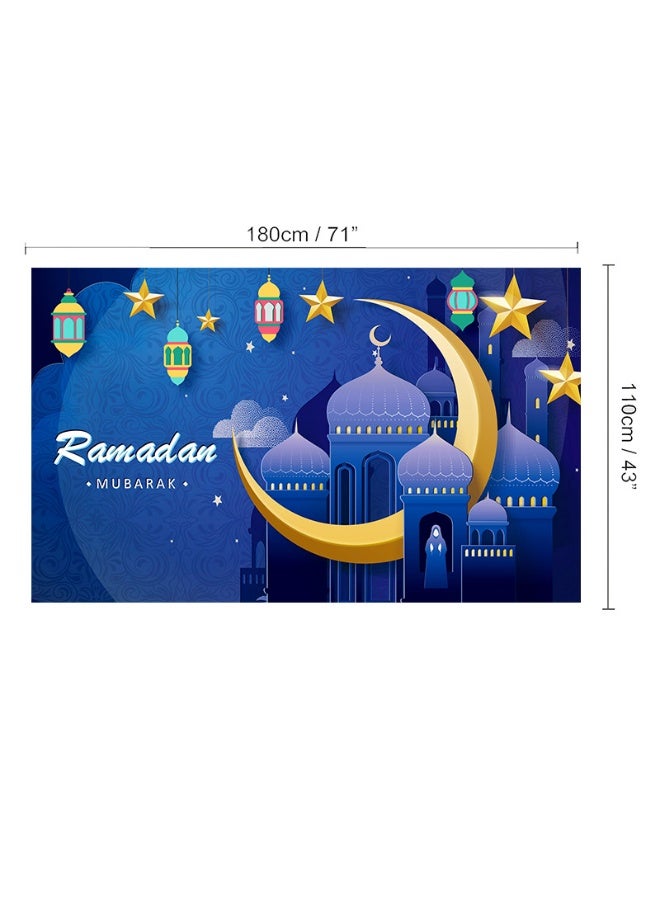 نيبمينينت غطاء باب رمضان مبارك - زينة رمضان للمنزل، خلفية كبيرة لمناسبة عيد مبارك برمز القلعة والهلال للأجواء الإسلامية للمناسبات الداخلية والخارجية، حجم 180*110 سم  - Image 3