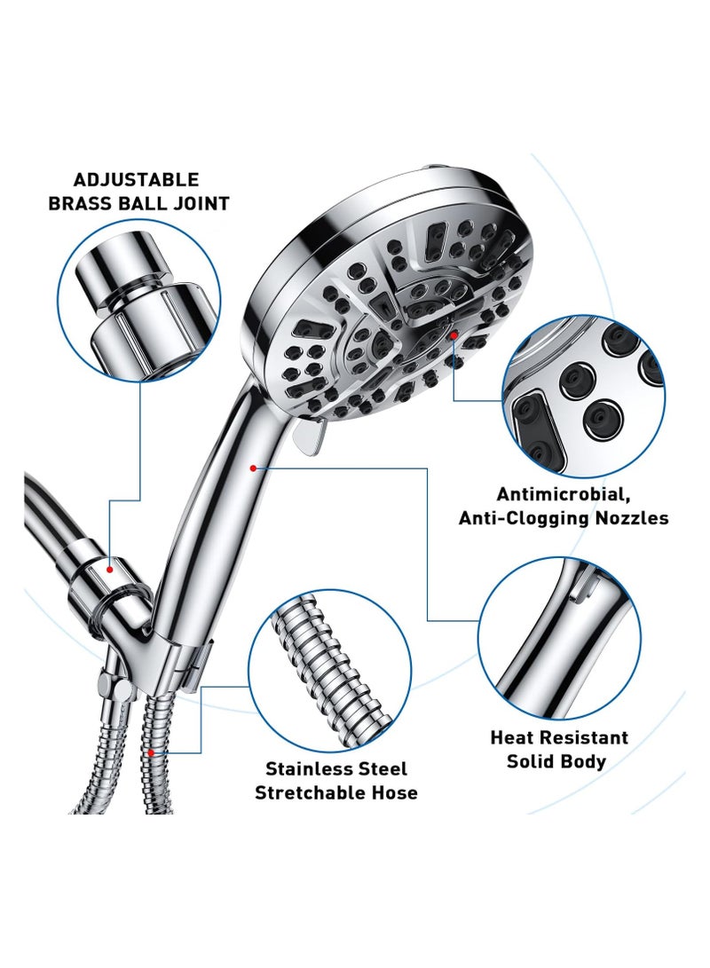 مجموعة رأس دش عالي الضغط مع قطعة يدوية قابلة للفصل يحتوي على 8 إعدادات للبخاخ بالإضافة إلى وضعين لطاقة النفاثة بمقاس 12.8 سم مزودة بخرطوم من الفولاذ المقاوم للصدأ وحامل قابل للتعديل من Gcirik - Image 2