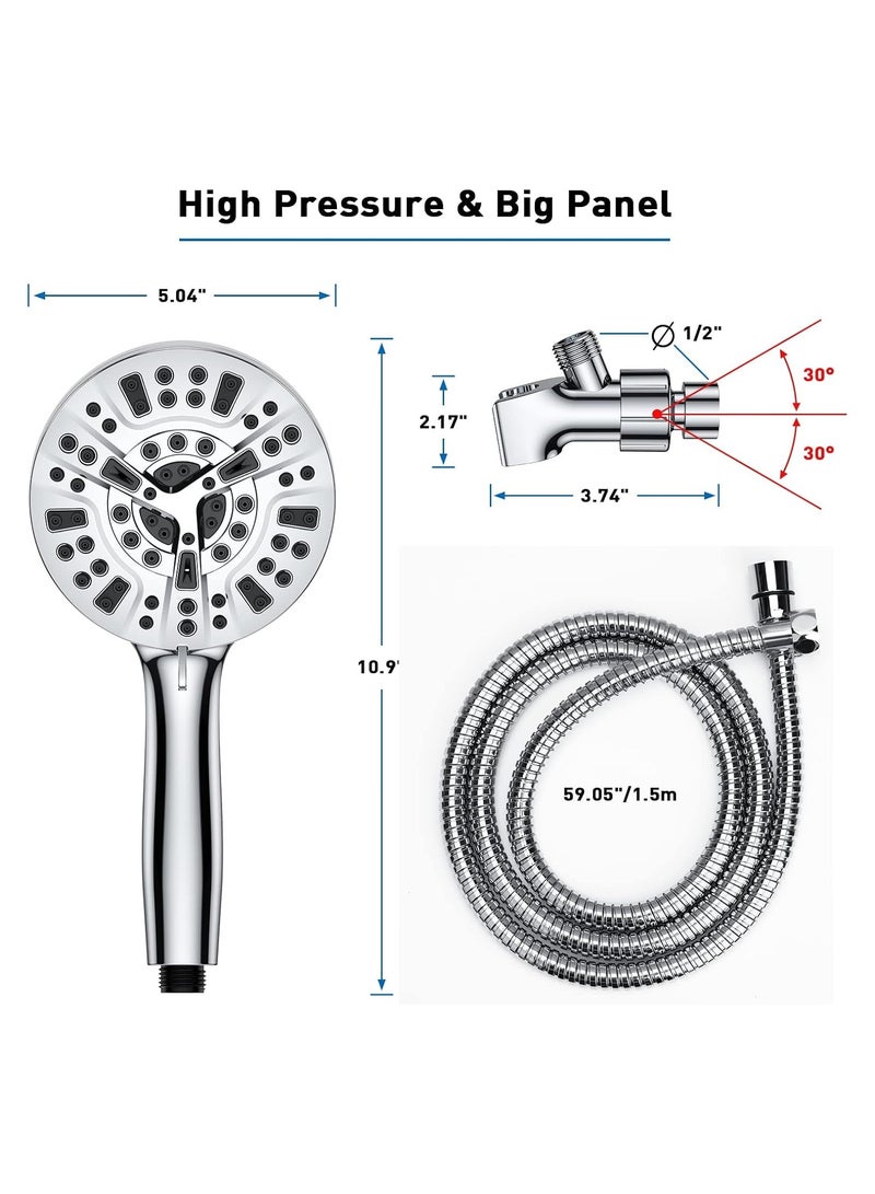 مجموعة رأس دش عالي الضغط مع قطعة يدوية قابلة للفصل يحتوي على 8 إعدادات للبخاخ بالإضافة إلى وضعين لطاقة النفاثة بمقاس 12.8 سم مزودة بخرطوم من الفولاذ المقاوم للصدأ وحامل قابل للتعديل من Gcirik - Image 5