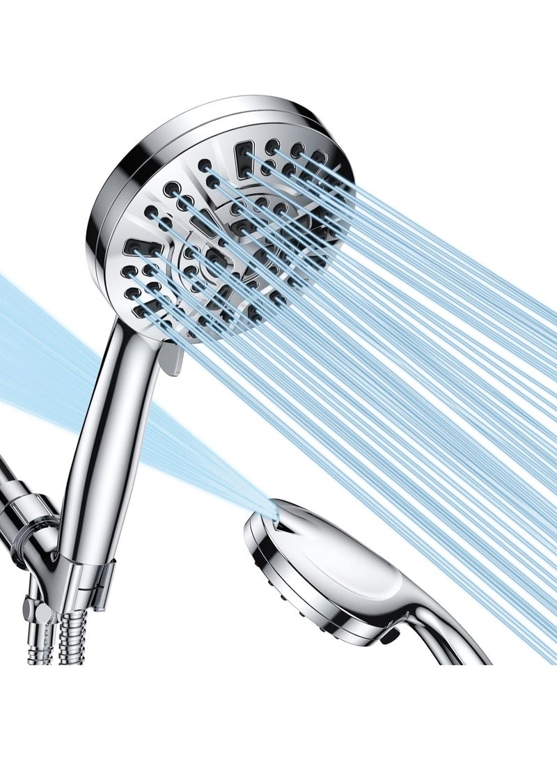 مجموعة رأس دش عالي الضغط مع قطعة يدوية قابلة للفصل يحتوي على 8 إعدادات للبخاخ بالإضافة إلى وضعين لطاقة النفاثة بمقاس 12.8 سم مزودة بخرطوم من الفولاذ المقاوم للصدأ وحامل قابل للتعديل من Gcirik - Image 1