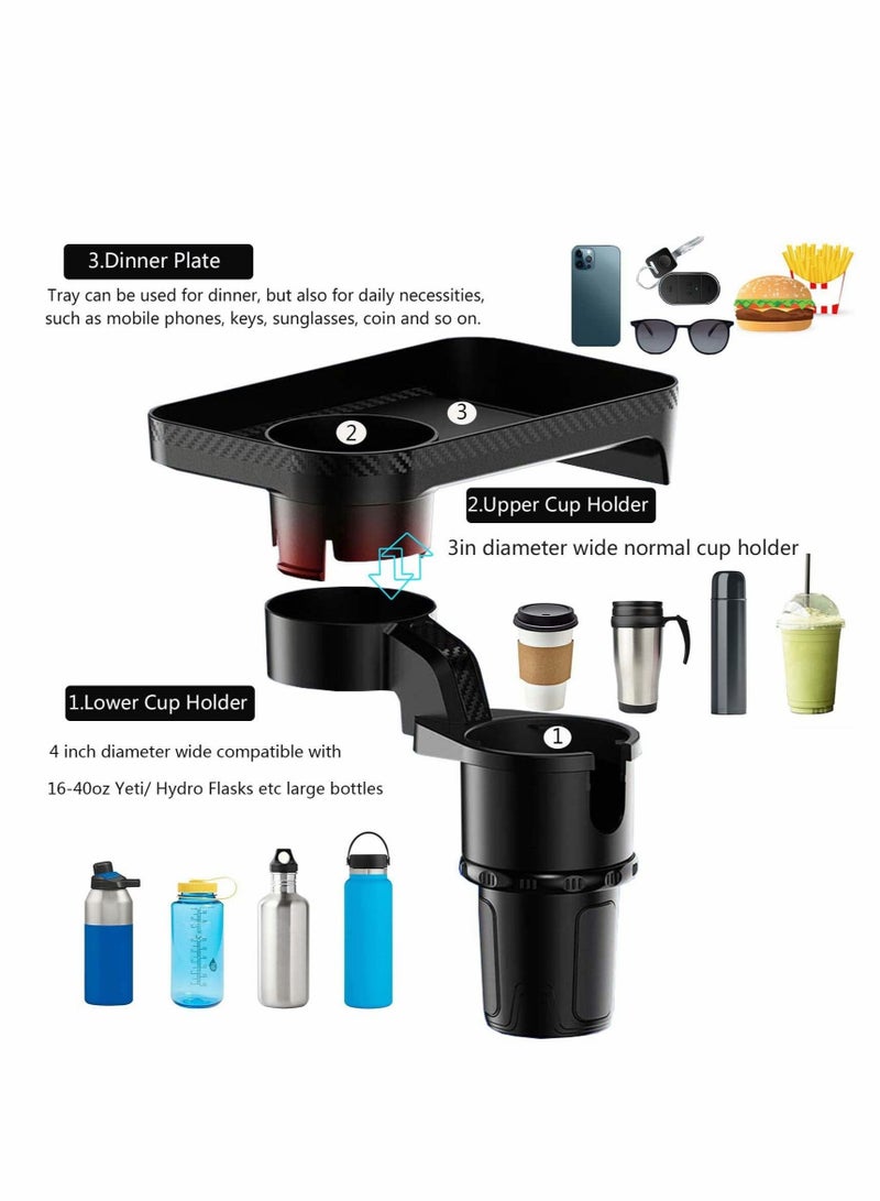كابتن تيك Car Cup Holder Expander with Detachable Tray Table, 360° Rotating Multi- Function Organizer Tray & Adjustable Base Compatible 16-40oz Bottles-Suitable for Most Cars&Trucks - Image 4