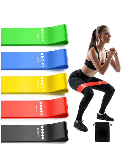 Resistance Bands Set, 5pcs Assorted Pounds Strength Training Exercise Resistance Loops Stretch Bands, Gym Fitness Yoga Workout Resistance Loops Bands for Arm Legs and hips