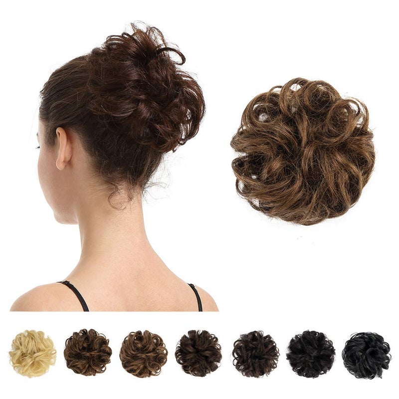 BARSDAR Chestnut Brown Human Hair Bun - Real Hair Bun Extensions for Women - Natural Bun Scrunchie Updo Chignon Daily- Medium