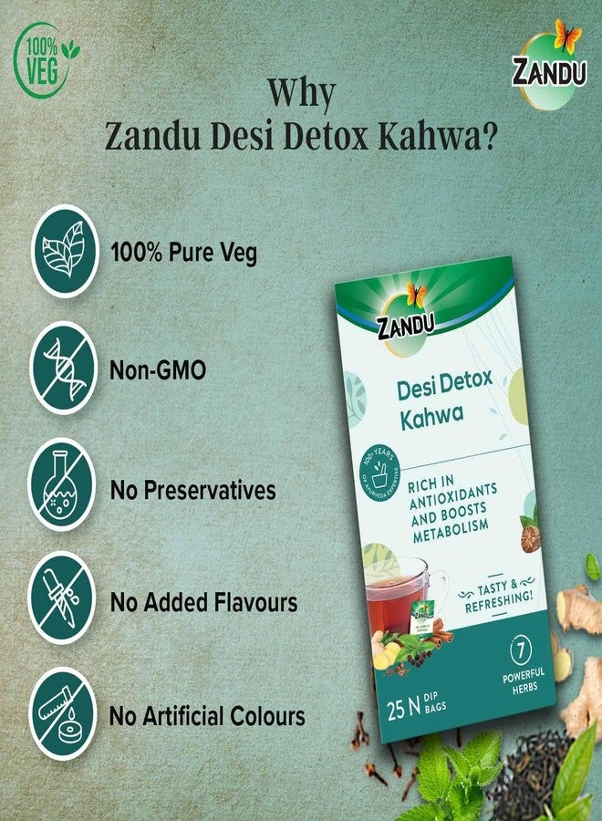 Zandu Desi Detox Kahwa Use The Power Of Green Tea | Metabolism Booster & Natural Detoxifier | Supports Overall Health & Well-Being (25 Tea Bags), 100 gram - Image 5