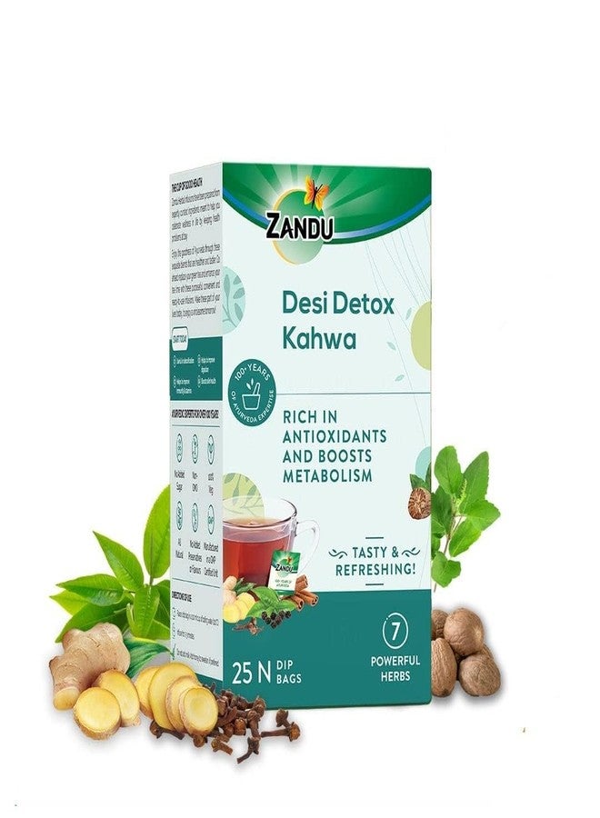 Zandu Desi Detox Kahwa Use The Power Of Green Tea | Metabolism Booster & Natural Detoxifier | Supports Overall Health & Well-Being (25 Tea Bags), 100 gram - Image 1