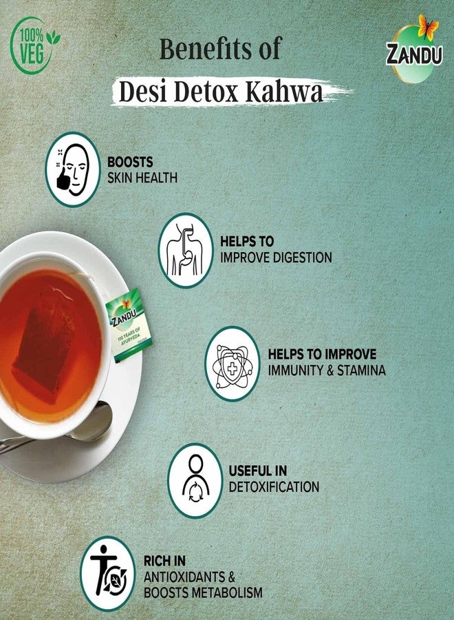 Zandu Desi Detox Kahwa Use The Power Of Green Tea | Metabolism Booster & Natural Detoxifier | Supports Overall Health & Well-Being (25 Tea Bags), 100 gram - Image 3