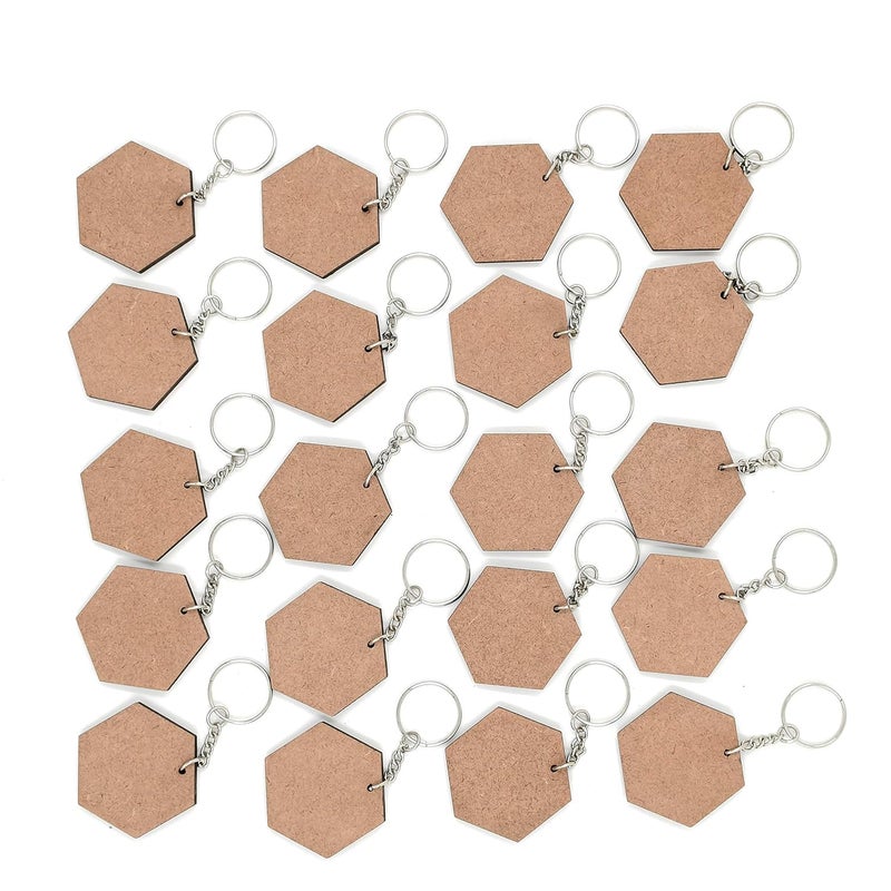 Kd Retail Kd Retail Blank MDF Key Chains Activity Decoupage Art and Craft Supplies Do It Yourself Circle Set of 20 (Brown, 2 inch X 2 inch) (2 inch Hexagon MDF Keychain Pack of 20, Pack of 20) 