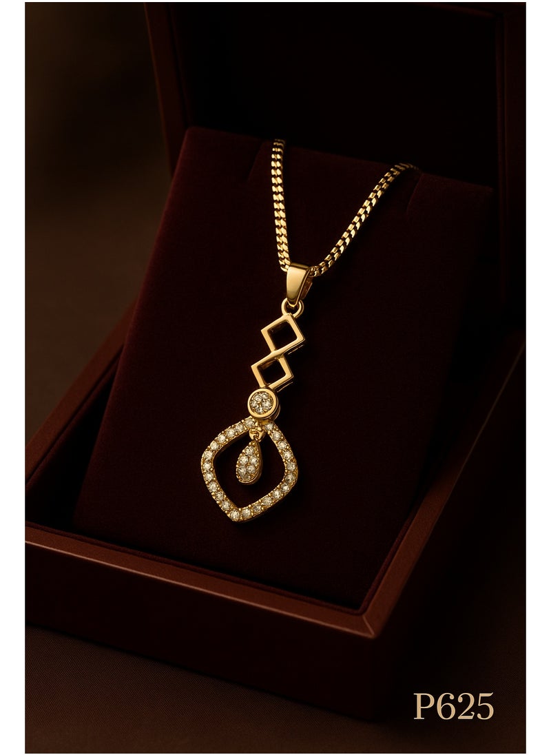 3Diamonds Gold Plated Women’s Necklace – Geometric Drop Pendant with Crystals – 3DIAMONDS  - Image 1